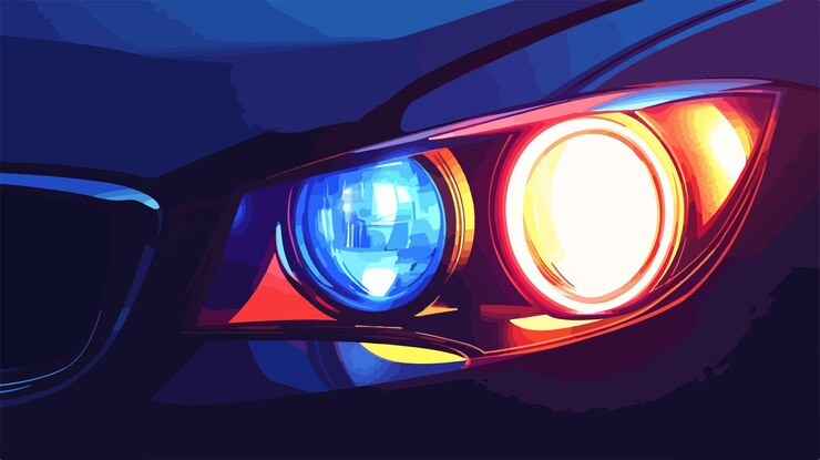 Vector modernos faros led para automóviles que iluminan la noche con brillo nueva tecnología de faros para vehículos