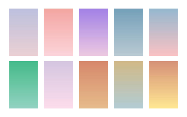 Modernos fondos degradados de paleta de colores suaves establecidos Diseño de plantillas de moda para pancartas, carteles, folletos, presentaciones, aplicaciones móviles y pantalla de teléfonos inteligentes, ilustración vectorial