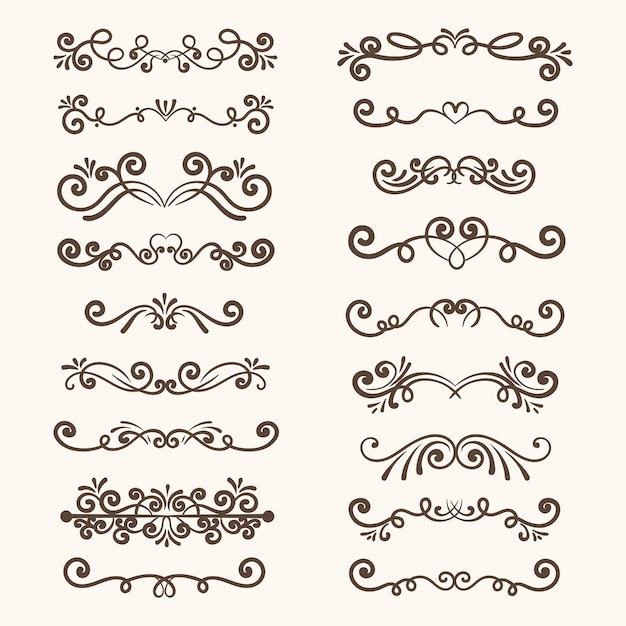 Modernos giros decorativos dibujados a mano y colecciones de divisores de texto Elementos de diseño decorativo de bodas