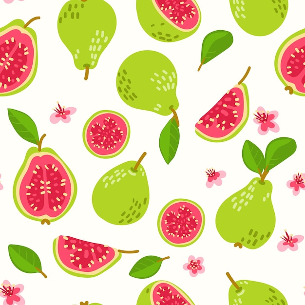 Modernos patrones abstractos de fruta de guayaba sin costuras y texturas únicas para el diseño de superficies