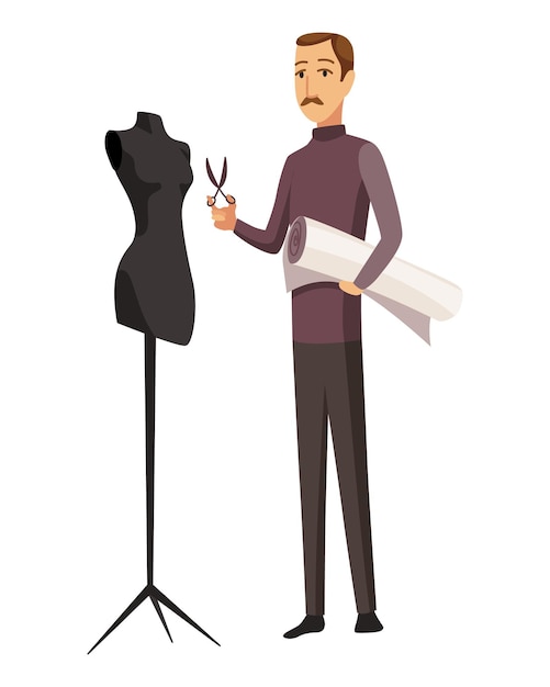 Modista Sastrería masculina midiendo y cosiendo para sus clientes Diseñador de ropa trabajo proceso de confección ilustración vectorial Ropa y accesorios personalizados