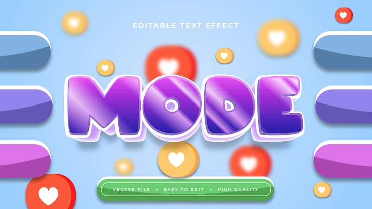 Vector modo blanco púrpura y azul 3d efecto de texto editable estilo de fuente