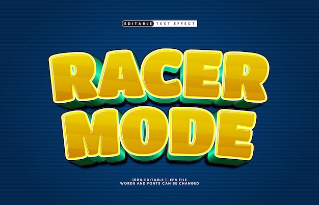 Modo racer efecto de texto editable con un estilo de texto de raza y niños
