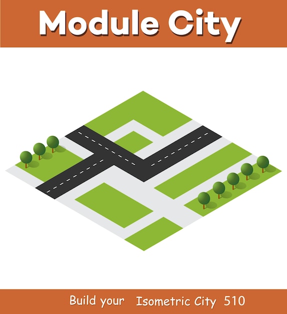 Módulo de bloque 3d isométrico de la parte del distrito de la ciudad.