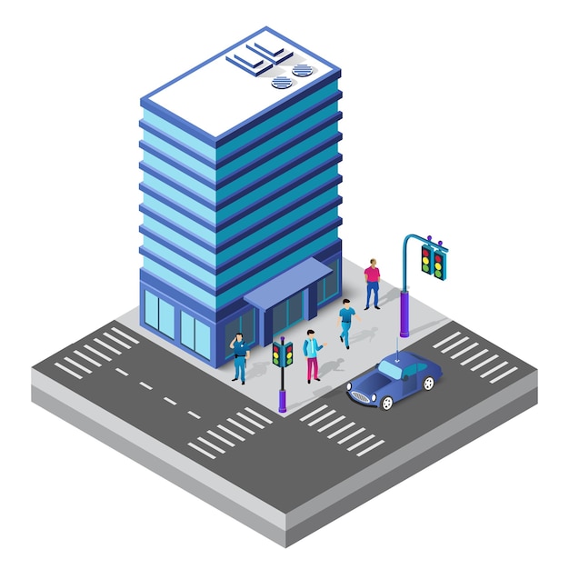 Módulo de bloque 3d isométrico de la parte del distrito de la ciudad.