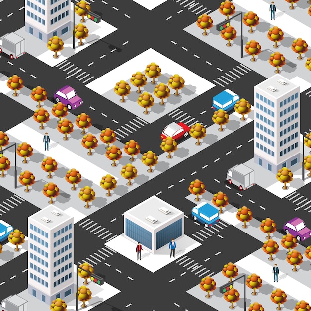 Módulo de bloque 3d isométrico de la parte del distrito de la ciudad.