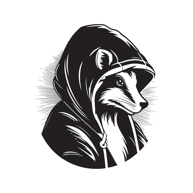 Mofeta con capucha vintage logo línea arte concepto blanco y negro color dibujado a mano ilustración