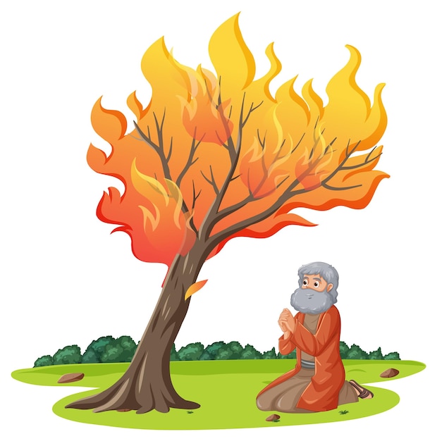Moisés y la zarza ardiente Una ilustración de dibujos animados