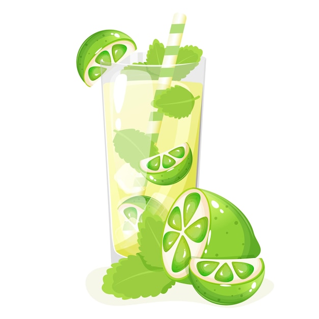 Vector mojito clásico decorado con lima y primavera de menta