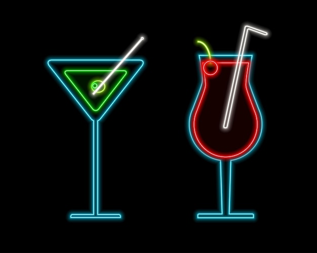 Mojito Cocktail Neon Design Element Cocktail con menta, cal y hielo Concepto para el bar de cócteles de verano