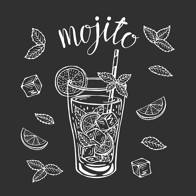 Mojito cóctel clásico dibujado a mano ilustración vectorial Limonada