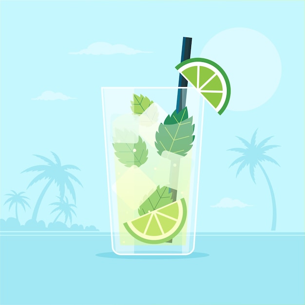 Vector mojito cóctel refrescante de verano con hielo y menta