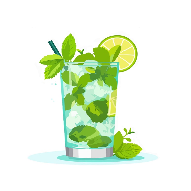 Vector mojito cóctel refrescante de verano con lima helada y menta vector
