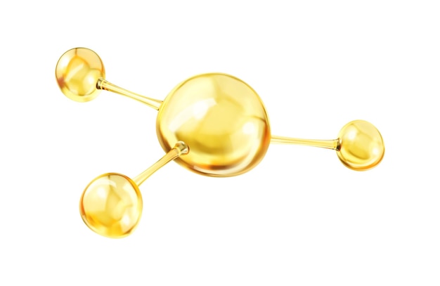Molécula de aceite de oro 3D estructura molecular abstracta Solución cosmética para el cuidado de la piel Soncept Vector 3D