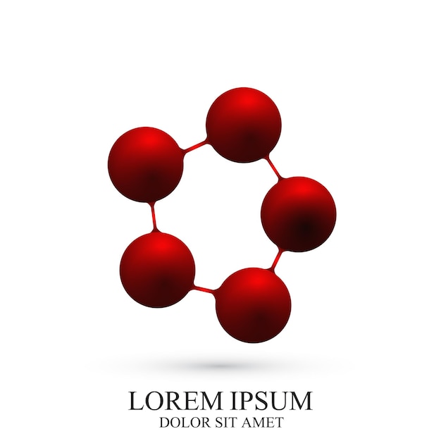 Molécula de adn de icono de logotipo rojo 3D. Logotipo de plantilla vectorial para medicina, ciencia, tecnología, química, biotecnología.