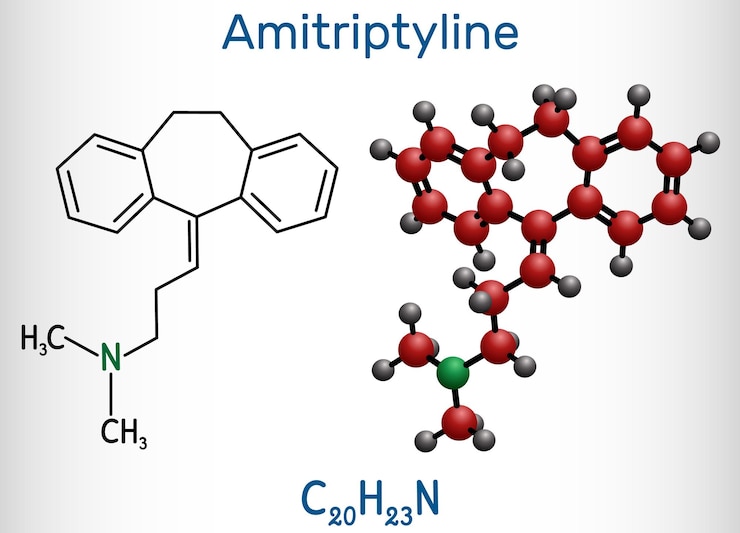 Vector molécula de amitriptilina c20h23n fórmula química estructural