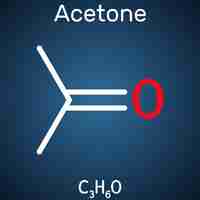 Vector molécula de cetona de acetona fórmula química estructural en el fondo azul oscuro