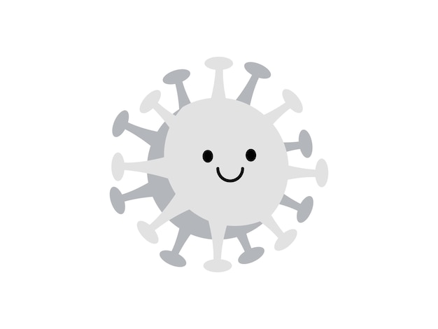 La molécula del coronavirus Covid-19 en kawaii. Ilustración de vector médico plano