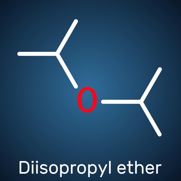 Molécula de éter de diisopropilo Fórmula química estructural Fondo azul oscuro Vector