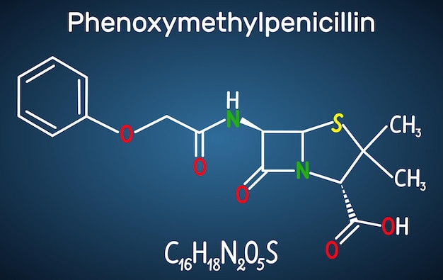 Molécula de fármaco antibiótico fenoximetilpenicilina penicilina V fórmula química estructural