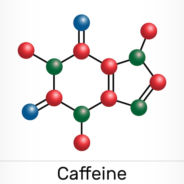 Vector molécula de fármaco psicoactivo alcaloide de purina de cafeína envases de papel para fármacos