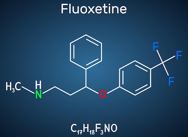 Molécula de fluoxetina de fondo azul oscuro