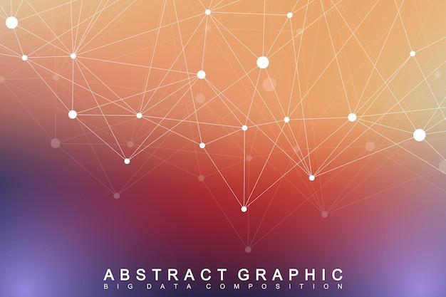 Molécula de fondo gráfico geométrico y comunicación. complejo de big data con compuestos. telón de fondo de perspectiva. matriz mínima. visualización de datos digitales. ilustración de vector cibernético científico.