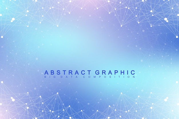 Molécula de fondo gráfico geométrico y comunicación. complejo de big data con compuestos. telón de fondo de perspectiva. matriz mínima. visualización de datos digitales. ilustración de vector cibernético científico.