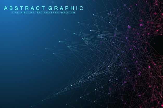 Molécula de fondo gráfico geométrico y comunicación líneas conectadas con puntos minimalismo fondo de ilustración caótica concepto de la ciencia química biología medicina tecnología vector