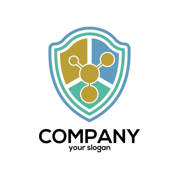 molécula de logotipo vectorial con escudo