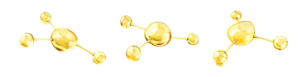 Moléculas de aceite de oro estructuras moleculares abstractas en 3D ciencia de la belleza cuidado de la piel concepto molecular vector