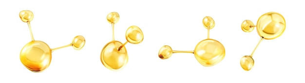 Moléculas de aceite de oro estructuras moleculares abstractas en 3D ciencia de la belleza cuidado de la piel concepto molecular vector
