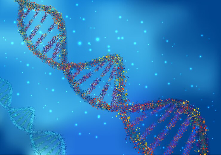 Vector moléculas de adn multicolores en el fondo de la ciencia