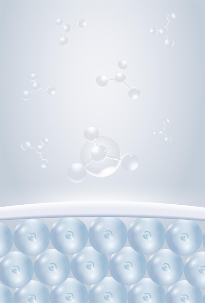 moléculas de agua hidratantes cosméticas esencia cosmética burbuja líquida renderización en 3D