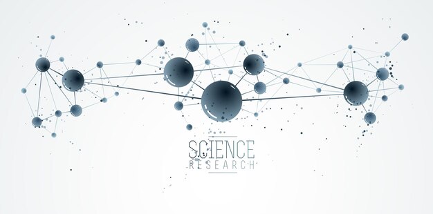 Moléculas y átomos vector de fondo abstracto, ilustración de tema de ciencia química y física, tema de investigación y tecnología micro y nano, partículas microscópicas.