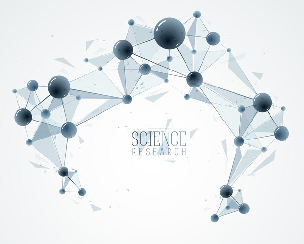 Moléculas y átomos vector de fondo abstracto, ilustración de tema de ciencia química y física, tema de investigación y tecnología micro y nano, partículas microscópicas.