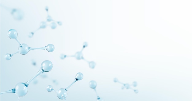 Moléculas o átomos de vidrio 3D en un fondo azul claro Ciencia o fondo médico Vector 3D