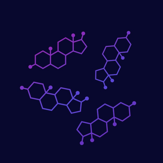Moléculas de testosterona, hormona sexual masculina, vector