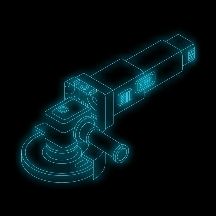 Vector molinillo de ángulo de neón flotando sobre un fondo negro