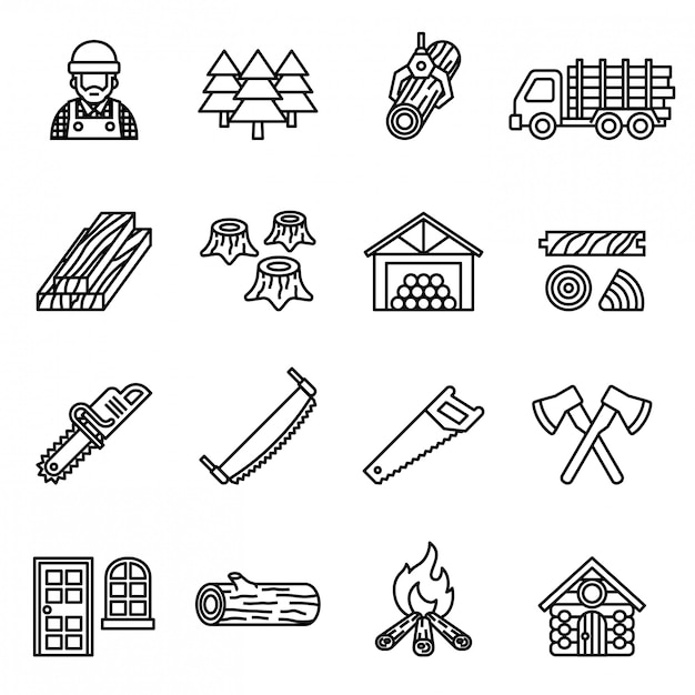 El molino de madera de la madera de construcción vio el vector determinado del icono del corte del árbol. Línea estilo stock vector.