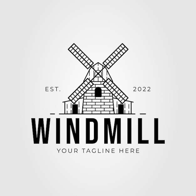 Molino de viento con hélice o molino de vientos diseño de ilustración vectorial del logotipo