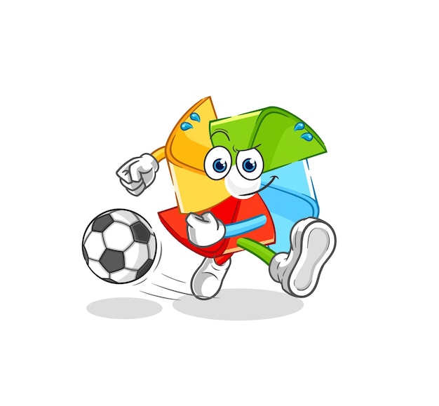 Molino de viento de papel jugando fútbol ilustración vector de caracteres