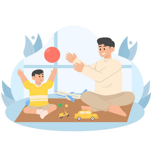 Vector momentos familiares ilustración_un niño monta los hombros de su padre que están jugando