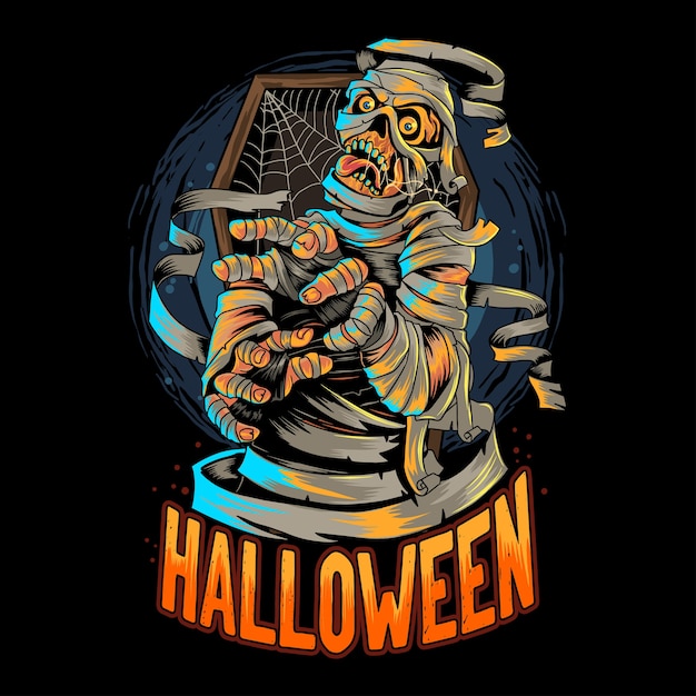 Momia de egipto de halloween sale del ataúd