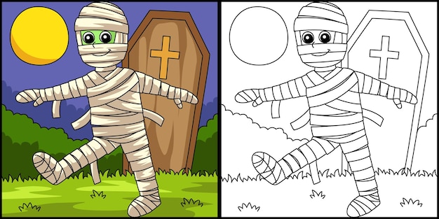 momia halloween para colorear página ilustración