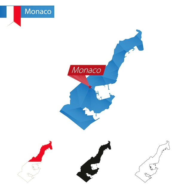 Mónaco azul Low Poly mapa con capital