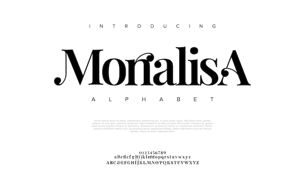 Vector monalisa premium lujo elegante letras y números del alfabeto elegante tipografía de boda clásica