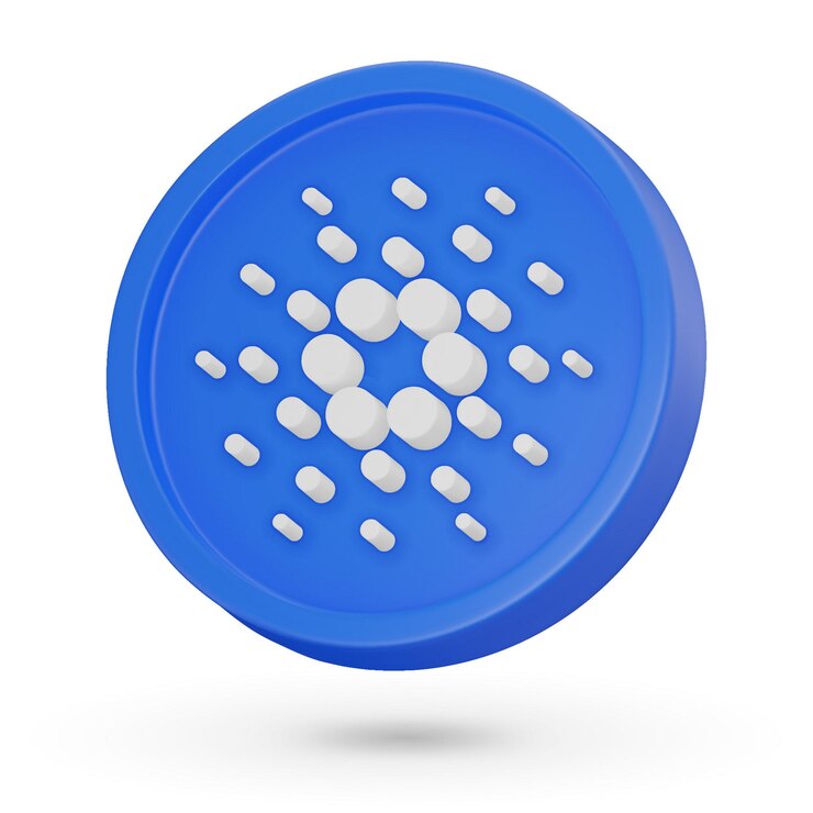 Vector moneda 3d símbolo de criptomoneda cardano ada icono vectorial 3d ilustración aislada sobre un fondo blanco