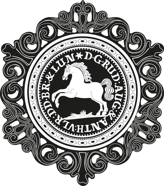 Moneda alemana con caballo y marco 2 vector de diseño hecho a mano