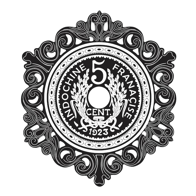 Moneda antigua de Francia con marco de madera silueta hecha a mano